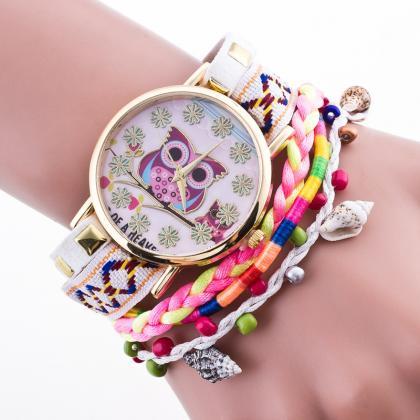 Colorful Owl Dial Conch Quartz Watch