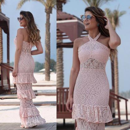 Beautiful Bodycon Pink Hollow Out F..