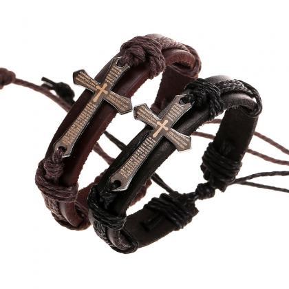 Scripture Cross Leather Bracelet