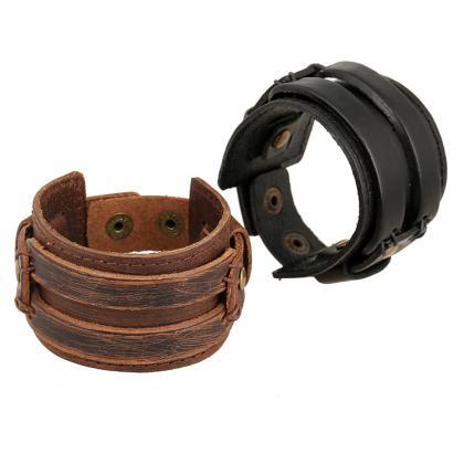 Fashion Wide Strap Leather Bracelet