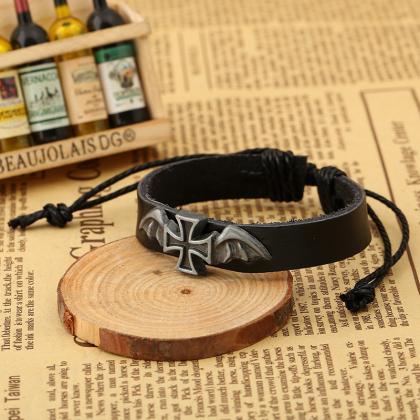 Personality Cross Decorate Leather Bracelet