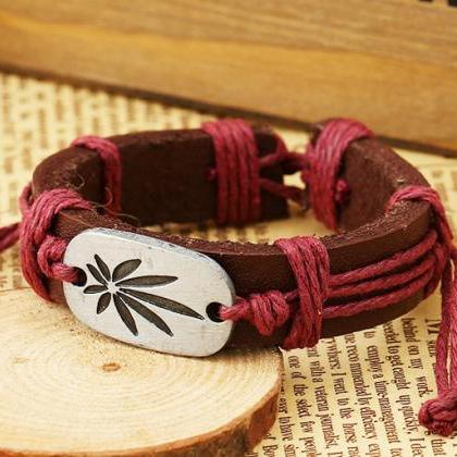 Retro Carving Leaves Woven Bracelet