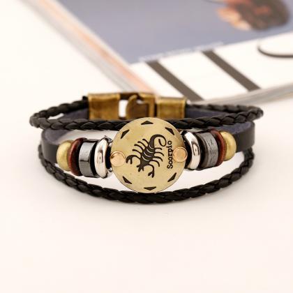 Scorpio Hand Woven Leather Bracelet