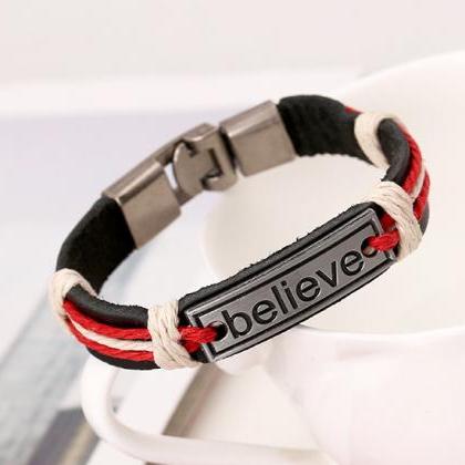 Believe Alloy Woven Leather Bracelet