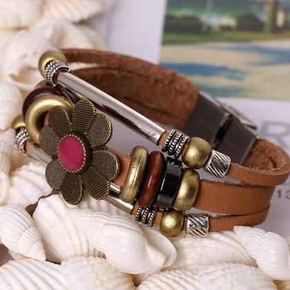 Fashion Flower Multilayer Leather Bracelet