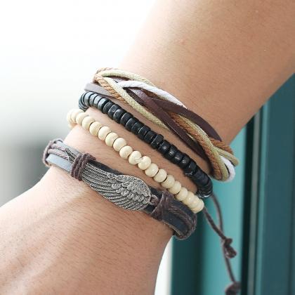 Retro Personality Wing Beaded Multilayer Bracelet