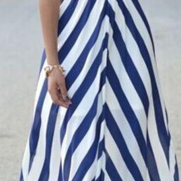 Sexy Strapless Stripe Long Dress