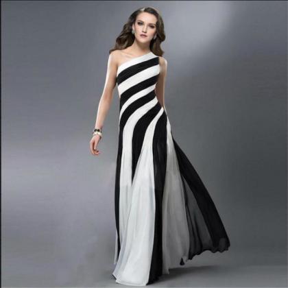 Sexy One Shoulder Stripe Long Party Dress