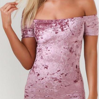 Sexy Pink Off Shoulder Pleuche Short Dress