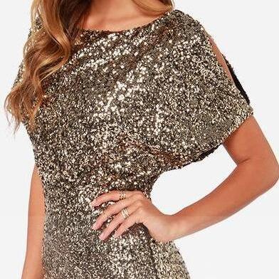 Sexy Sequins Hollow Back Short Bodycon Dress