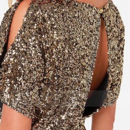 Sexy Sequins Hollow Back Short Bodycon Dress