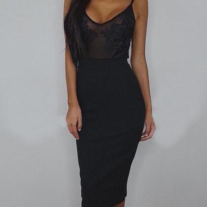 Sexy Lace Stitching Bodycon Perspective Dress
