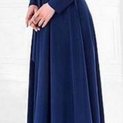Blue Round Neck Long Sleeve Belt Long Dress