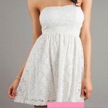 Strapless Backless Lace Short Dress