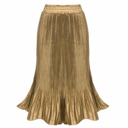 Women Casual Pleated Solid Mid Length Skirt