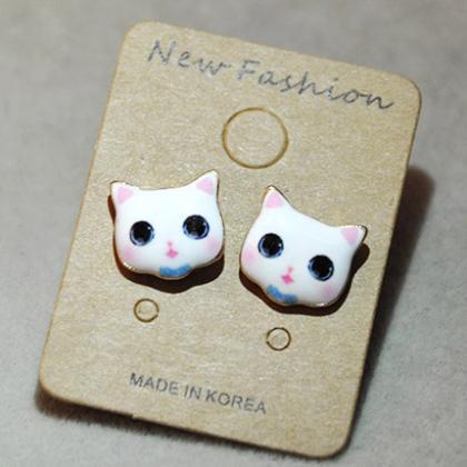 Korea Style Cute Cat Face Earrings