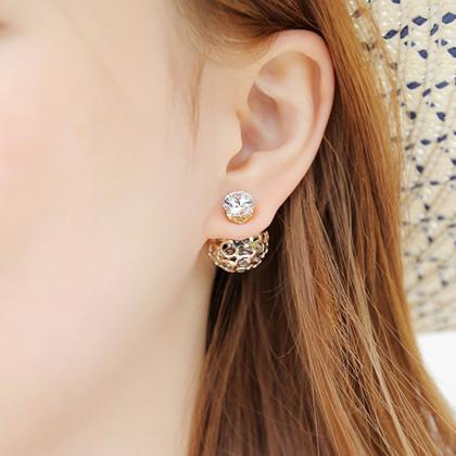 Hollow Out Zircon Crystal Double Pearl Earring