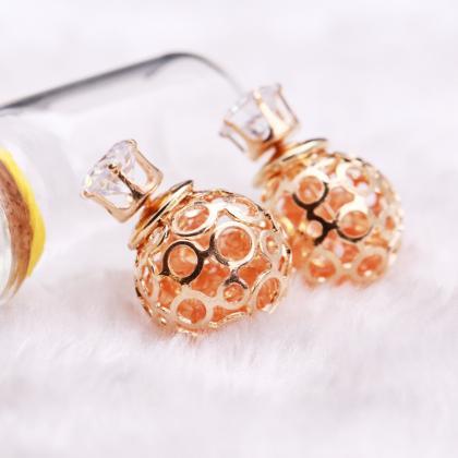 Hollow Out Zircon Crystal Double Pearl Earring