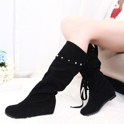 Suede Increased Back Lace Up High Boots