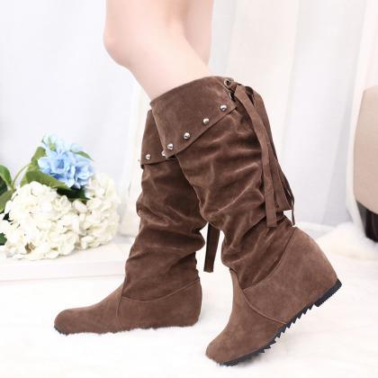 Suede Increased Back Lace Up High Boots
