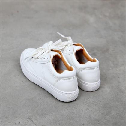Classic Casual White Lace-up Leather Sneakers