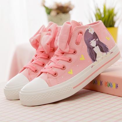 Pink Beauty Bowknot Lace Up Sneakers