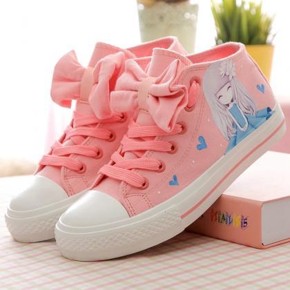 Pink Beauty Bowknot Lace Up Sneakers