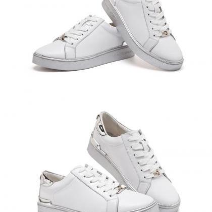 Classic Lace Up Flat White Sneakers