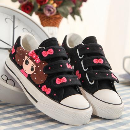 Sweet Velcro Hand-painted Print Canvas Sneakers