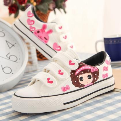 Sweet Velcro Hand-painted Print Canvas Sneakers