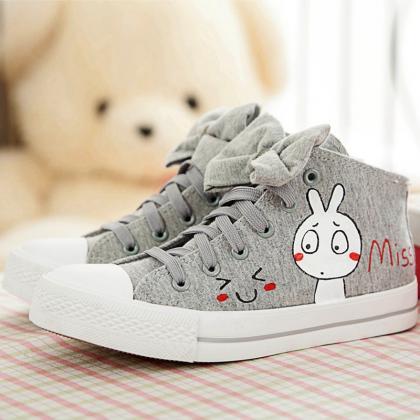 Gray Hand-painted Bowknot Canvas Sneakers