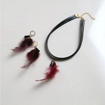 Natural Feather Tassel Earrings Necklace Ring..