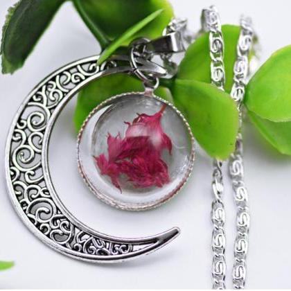 Alloy Silver Plated Star Time Jewel Moon Necklace