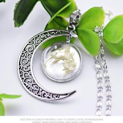 Alloy Silver Plated Star Time Jewel Moon Necklace