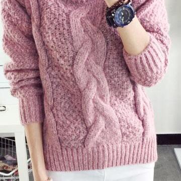 Pull Over Loose Pure Color Long Sleeve Sweater