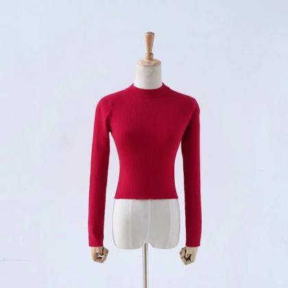 Knitted Crew Neck Long Sleeved Cropped Sweater