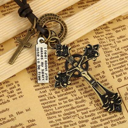 Leather Alloy Cross Necklace