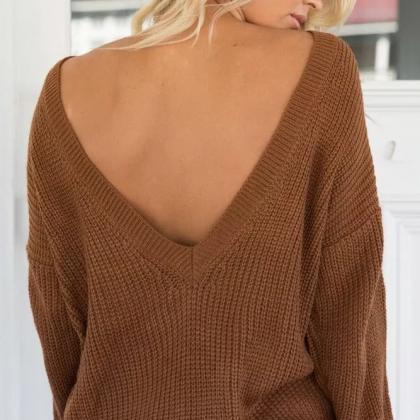 Sexy Deep V Neck Knitting Sweater