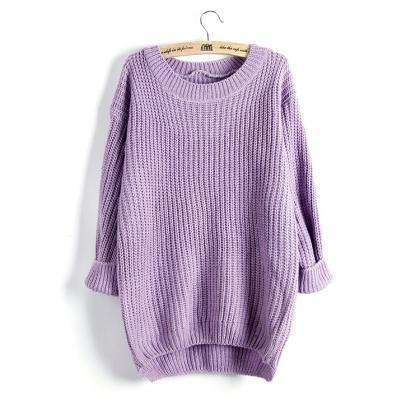 Pure Color Plus Size Dim Hem Sweater