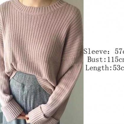 Ribbed Knit Crew Neck Long Flared S..