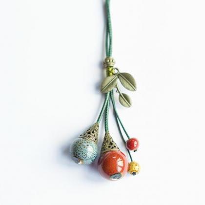 Fall Fruit Red Bead Leaf Ceramic Necklace