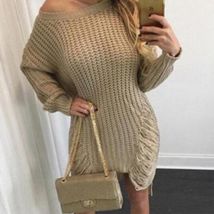 Hollow Out Knitting Long Sweater Dress