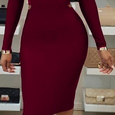 Sexy Scoop Hollow Out Long Sleeve Bodycon..