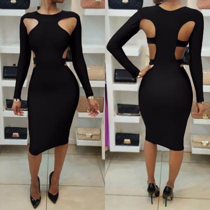 Sexy Scoop Hollow Out Long Sleeve Bodycon..
