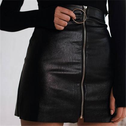 Black Faux Leather Mini Pencil Skirt Featuring..