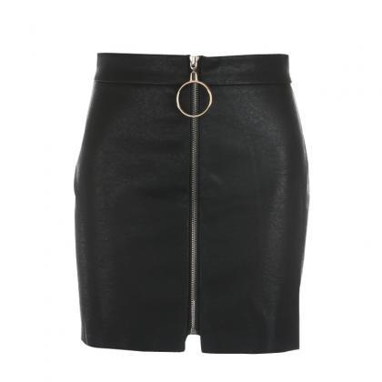 Black Faux Leather Mini Pencil Skirt Featuring..