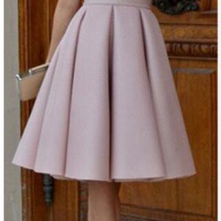 Pure Color High Waist Pleated A-line Skirt