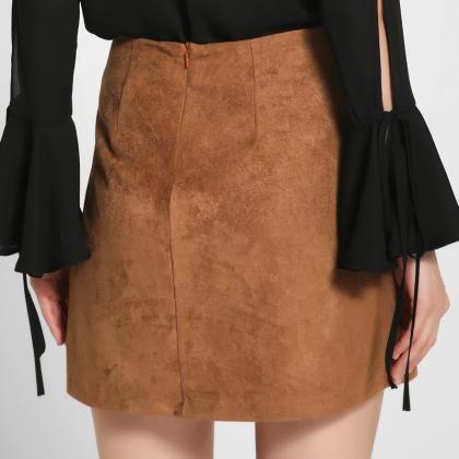 Sexy High Waist Suede Lace Up Bodycon Short Skirt