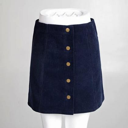 Short Corduroy A-line Skirt Featuring Button Down..