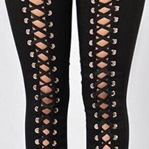 Black Hollow Out Lace Up Leg High W..